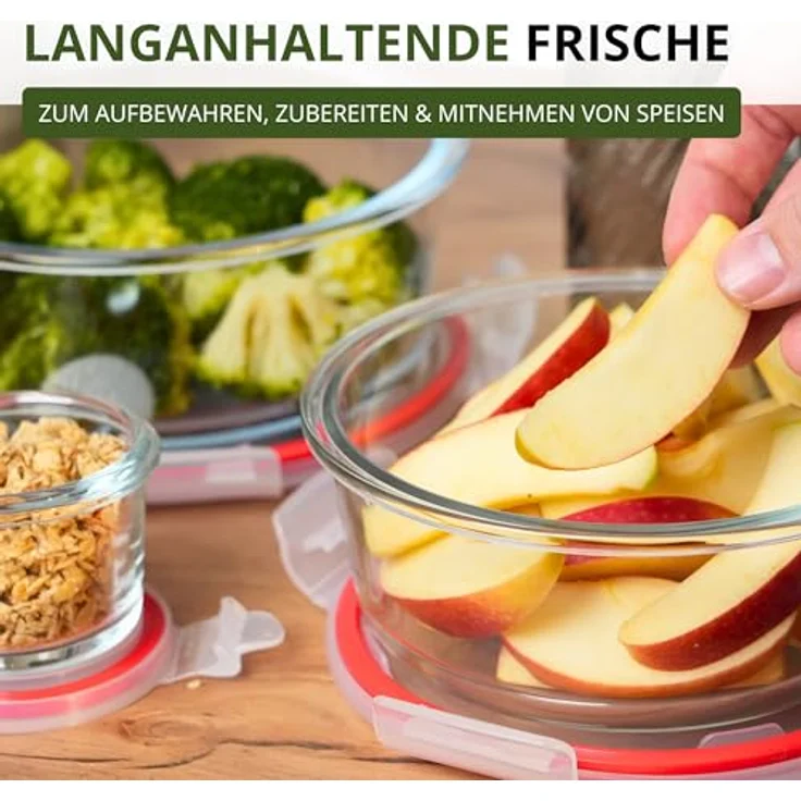 Westmark Glas-Frischhaltedose 650 ml, rund, luftdicht, BPA-frei, mit rotem Dichtungsring, spülmaschinenfest – Bild 3