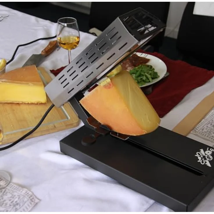 LITTLE BALANCE Savoyarde 8761, traditionelles Raclette für 4 Personen, Viertelmahlwerk, Edelstahl/Schwarz, ohne PFAS, antihaftbeschichtet, 600 W, verschiebbarer Käsehalter – Bild 3