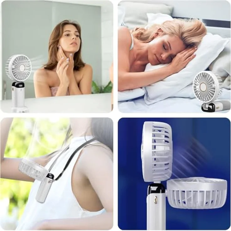 Jsdoin Handventilator, tragbarer Mini-Ventilator mit 5 Geschwindigkeitsstufen, wiederaufladbar, faltbar, USB, für Büro und Outdoor, Weiß – Bild 5