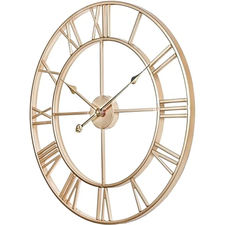 Samilito Große Wanduhr im Vintage-Stil, rund, geräuschlos, Gold, inklusive Extraset Uhrzeiger in Schwarz, 60 cm – Bild 4