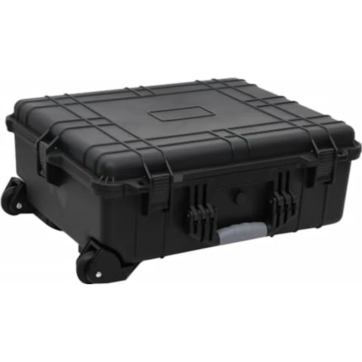 vidaXL Flugkoffer mit Rollen, Transportkoffer Schwarz 63x50x23cm, wasserdicht mit Schaumstoffeinlage und Druckventil – Bild 1