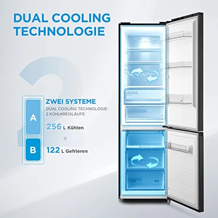 Midea MDRB521MGA28O Kühl-/Gefrierkombination/NoFrost/Inverter Kompressor/Metal Cooling/Niedrigtemperaturzone/180° Verstellbare Gefrierfach-Schublade/201 cm hoch/256 L Kühlteil/122 L Gefrierteil – Bild 4