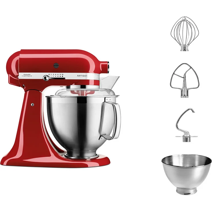 KitchenAid Artisan 5KSM185PSEER Küchenmaschine mit Direktantrieb, 300W, 4,8L Edelstahlschüssel, empire rot, Serie: 5KSM185PS – Bild 3
