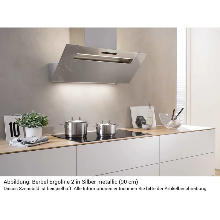 Berbel Ergoline 2 BKH 90 EG 2, Kopffreihaube, Breite 90 cm, Silber metallic, Nachlaufautomatik, Abluft und Umluft, BackFlow-Technologie – Bild 3