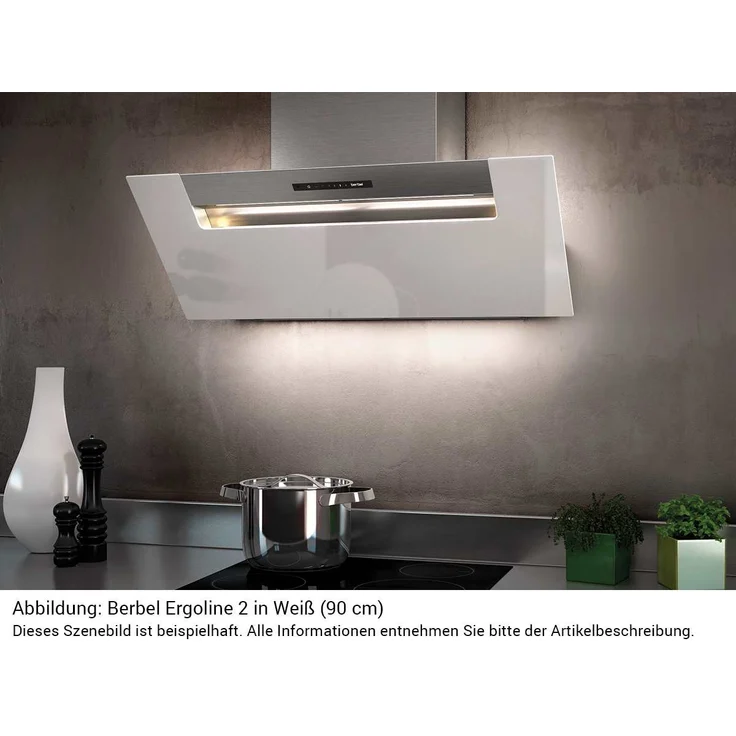 Berbel Ergoline 2 BKH 90 EG 2, Kopffreihaube, Wandmontage, Breite 90 cm, Abluft und Umluft, TouchControl, Fettfilter Sättigungsanzeige, Weiß – Bild 3