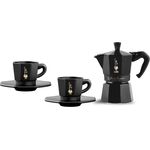 Bialetti MOKA Espressokocher Set schwarz 6Cups+2Mugs