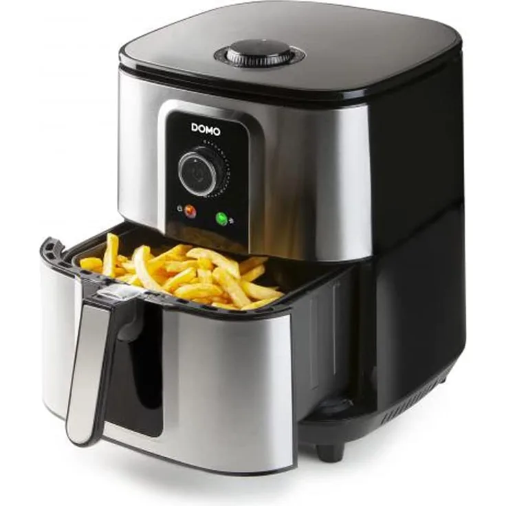 Domo DO536FR Heißluft-Fritteuse, ohne Öl, 5,5L, Cool-Touch-Gehäuse, Überhitzungsschutz, Timerfunktion, Kontrollleuchte Edelstahl, Schwarz