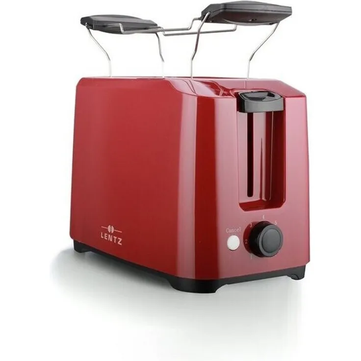 Lentz 74220 2-Schlitz-Toaster, 700W, 7 Bräunungsstufen, inkl. Krümelschublade, Brötchenaufsatz, rot