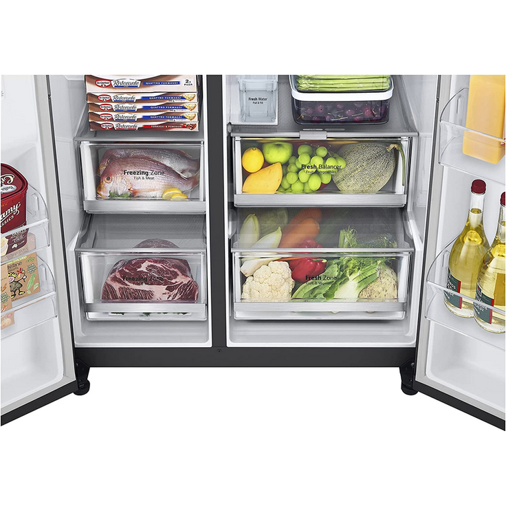 LG GSLV71MCLE Side-by-Side-Kühlschrank, freistehend, schwarz, NoFrost, Wasser- und Eiswürfelspender, Wassertank, Breite 91.3 cm – Bild 10