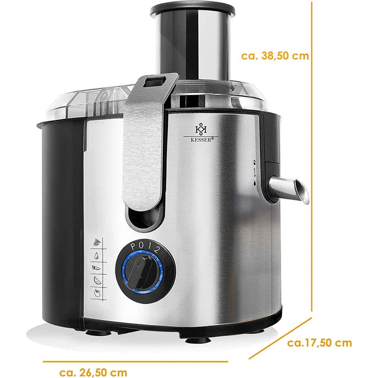 KESSER S030M0384A1P2 Entsafter für Obst und Gemüse, 1100W, große 85 mm Einfüllöffnung, inkl. Reinigungsbürste und Saftbehälter, 3 Geschwindigkeitsstufen, aus Edelstahl, silber – Bild 1