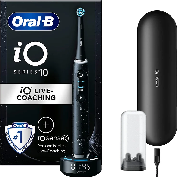 Oral-B iO Series 10 elektrische Zahnbürste, 7 Reinigungsprogramme, Cosmic Black – Bild 1