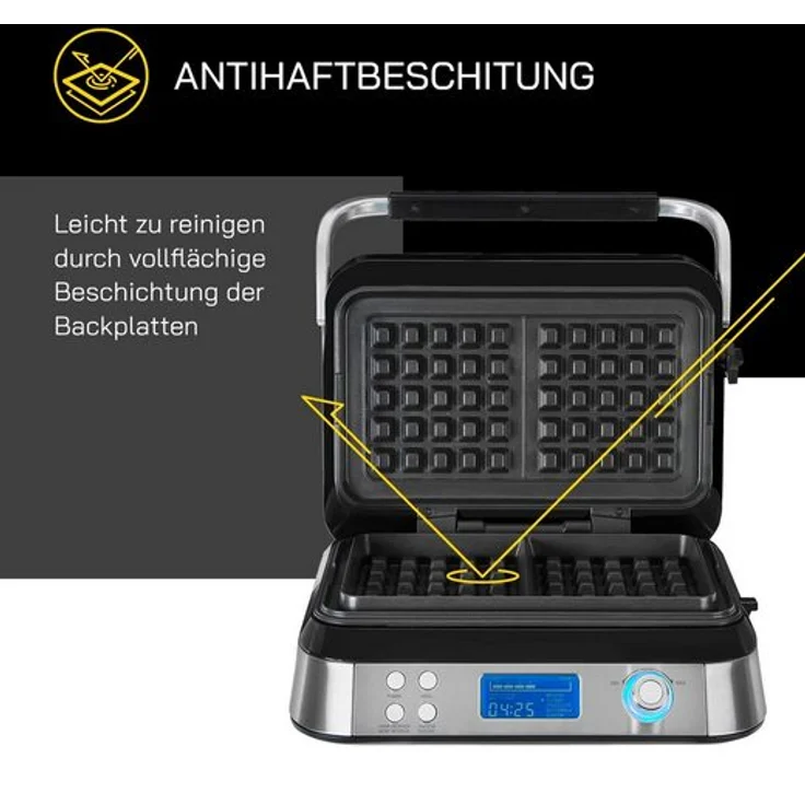 Gutfels WAFFLE 5010 Waffeleisen, 1600 Watt, antihaftbeschichtete Platten, Timer, Display, 5 Programme, schwarz, inox – Bild 5