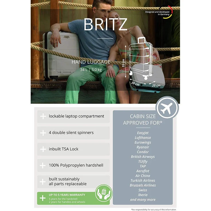 Hauptstadtkoffer Britz Handgepäck mit Laptopfach Hartschalen Koffer Trolley Rollkoffer Reisekoffer, TSA, 4 Rollen, 55 cm, 34 Liter, Hellgrün – Bild 6