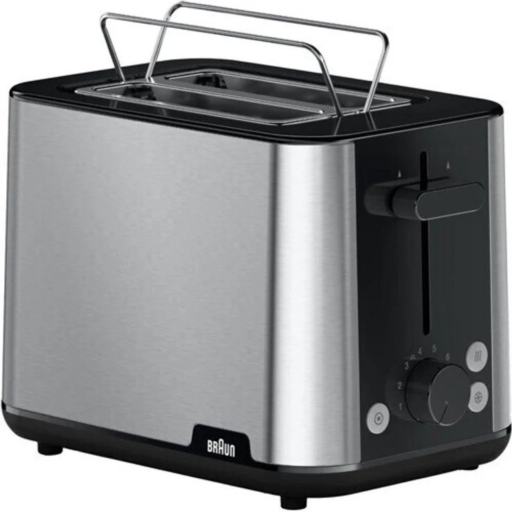 Braun HT1510BK-Schlitz-Toaster, 900 Watt, inkl. Brötchenaufsatz, automatisches Brötchenzentriersystem, schwarz, silber – Bild 1