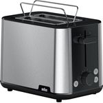 Braun HT1510BK-Schlitz-Toaster, 900 Watt, inkl. Brötchenaufsatz, automatisches Brötchenzentriersystem, schwarz, silber