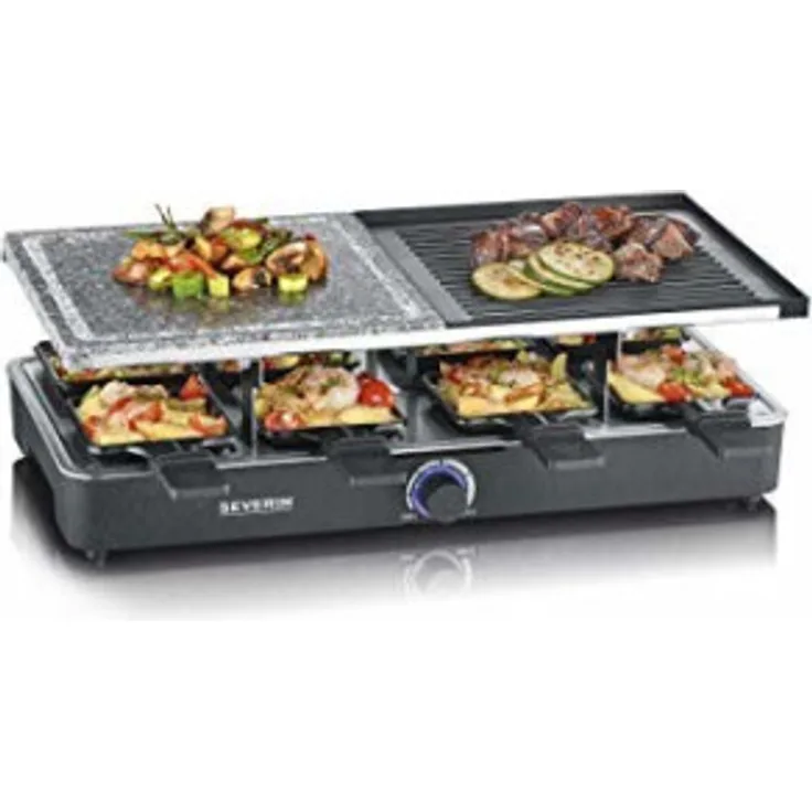 Severin RG 2371 Raclette-Grill, 1400W, für 8 Personen, Thermostat, antihaftbeschichtet, schwarz