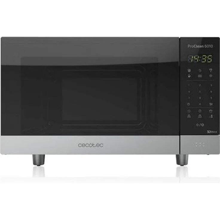 Cecotec ProClean 6010 Mikrowelle, 23 Liter Garraum, 800 Watt, Standgerät, 3D Wave, Spiegeltür, 8 Programme, 60 Min Timer LED, Kindersicherung, Rostfreier Edelstahl, Schwarz Silberfarben