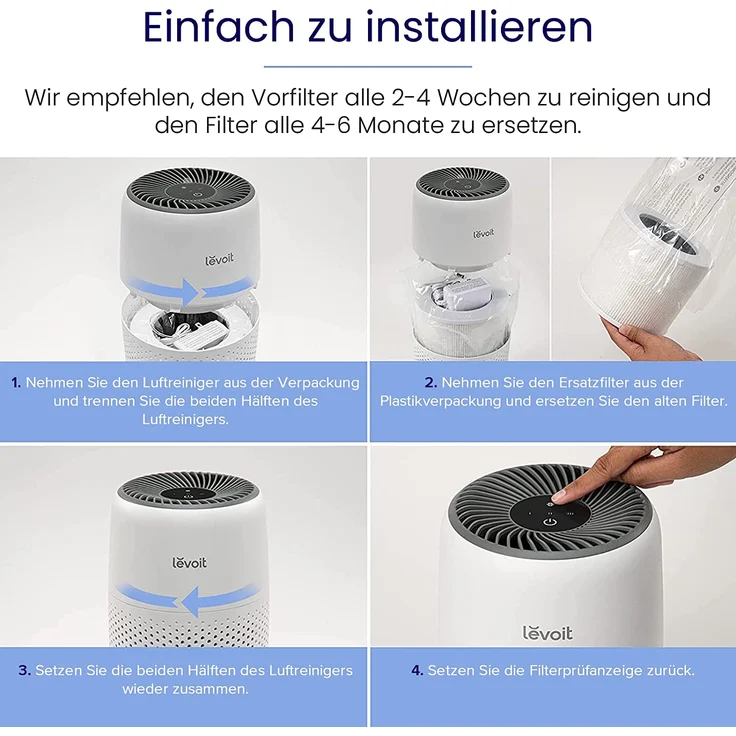 Levoit HEPA Luftreiniger mit Aromatherapie, Core Mini Air Purifier, 7 Watt energiesparend, 3 Geschwindigkeiten, gegen Schimmel Staub Tierhaare bis zu 0,3 μm für Allergiker Schlafzimmer, 25dB, 100% Ozonfrei – Bild 4
