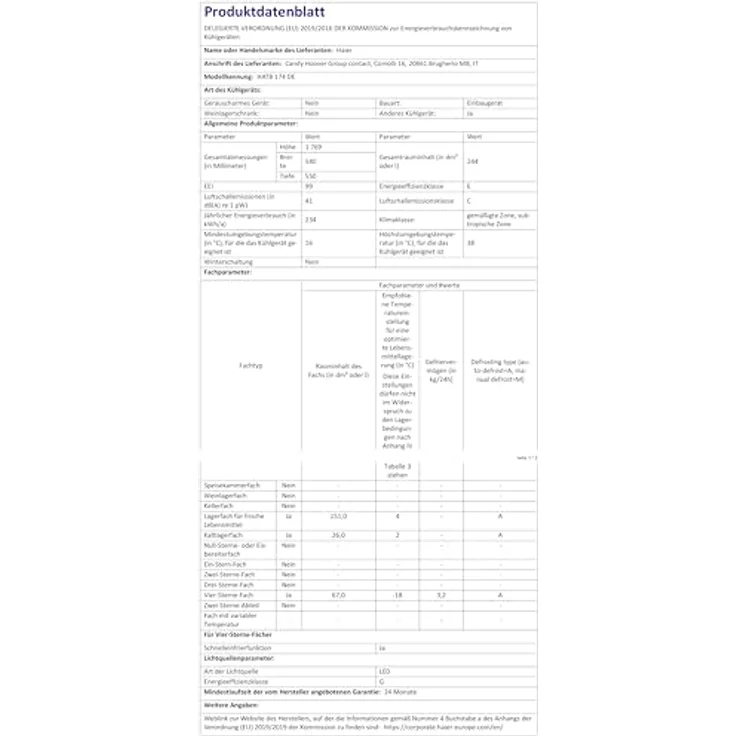 Haier HATB 174 DE Einbau-Kühl-Gefrier-Kombination 178 cm/Nutzvolumen 244 L/NoFrost Kältetechnologie - Festtürtechnik, Super-Freezing/Cooling (Farbe: nicht angegeben) – Bild 3