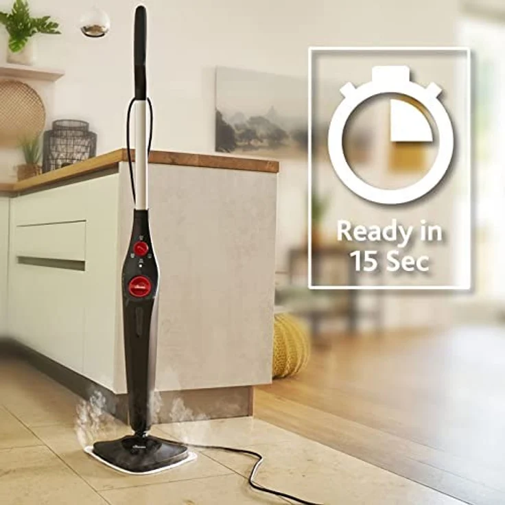 Vileda Steam Plus Dampfreiniger mit PowerPad, zusätzl. 2 Mikrofaser-Ersatzpads, entfernt bis zu 99,9% der Bakterien und Viren, für alle Böden, ideal für Teppiche, Eco-Verpackung – Bild 2
