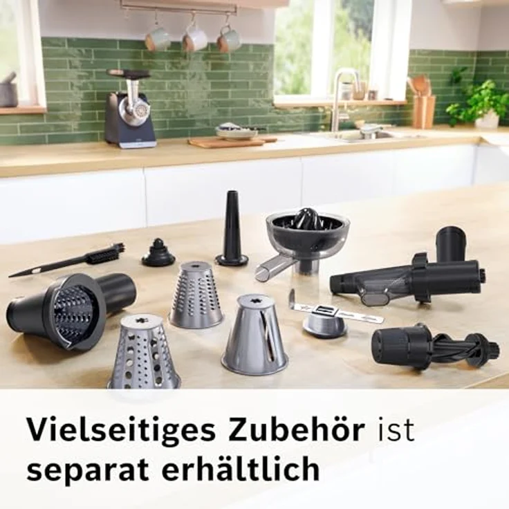 BOSCH Fleischwolf Serie 6 MFWS682B, 3,5kg/Min., Zitruspresse, Raspel, Wurststopfer, 500 W, 2 Lochscheiben (3&8mm), 10 J Motorgarantie, Planetengetriebe, schwarz – Bild 18