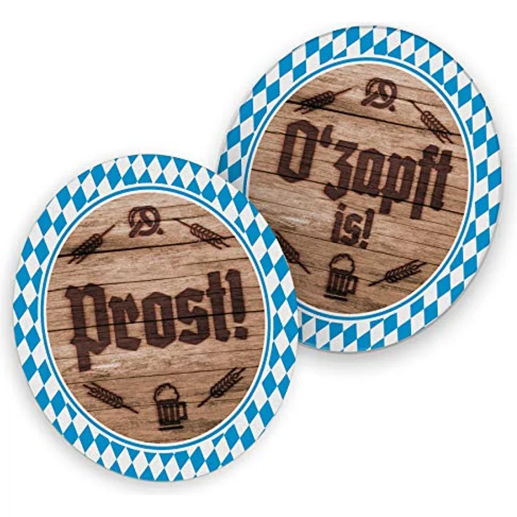 itenga 40x Bierdeckel Untersetzer aus Pappe, O'zapft is! / Prost!, rund, Ø 10,7 cm, biologisch abbaubar, ideal für bayrische Anlässe und Grillpartys