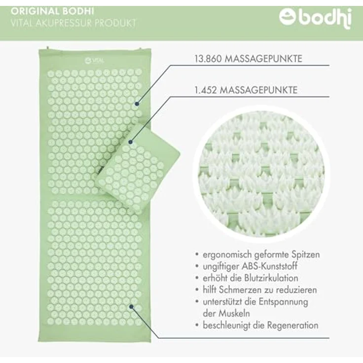 bodhi Vital Akupressur-SET XL pastellgrün, Akupressur-Matte mit Kissen und Tasche für tiefenentspannte Massage – Bild 4