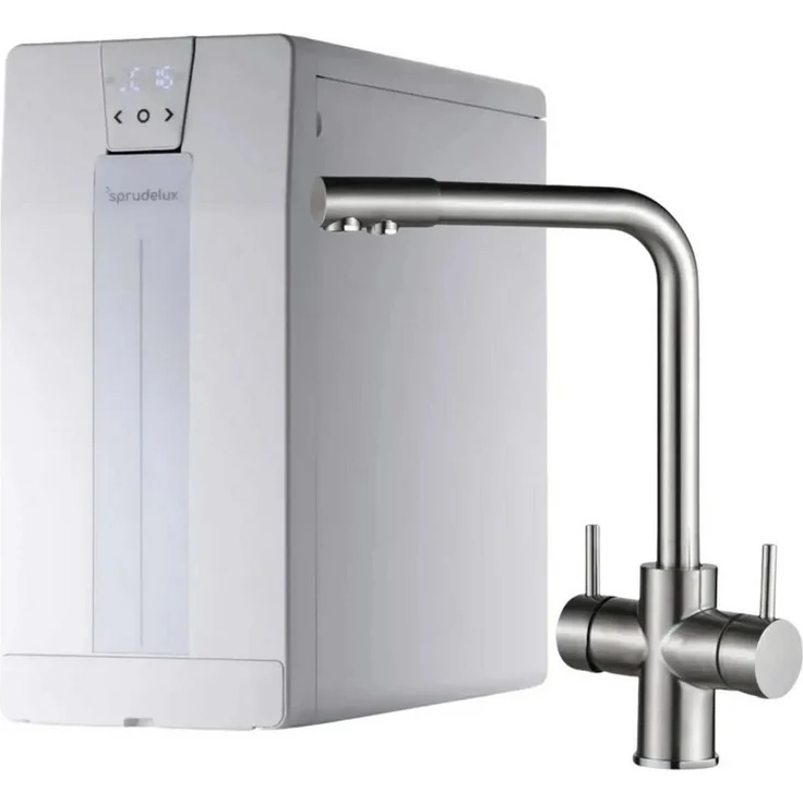 SPRUDELUX POWER SODA OSMOSE Untertisch Wassersprudler mit AORA FT-Line 3, integrierte Osmose, Kühlung und Leckschutz, Edelstahl