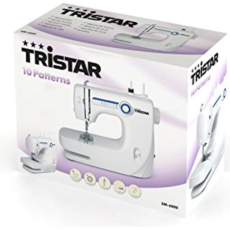 Tristar  - freiarm Maschine mit 10 voreingestellten Programme Geschwindigkeitsregler vor- und rückwärtsnäh-Funktion SM-6000 Nähmaschine, weiß – Bild 4