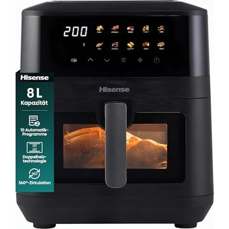 Hisense HAF2100DCD Heißluftfritteuse, 2100 W, 7,7 L, 10 voreingestellte Programme, Antihaft-Beschichtung, Energieeffizient, Start Delay Funktion, Schwarz – Bild 1