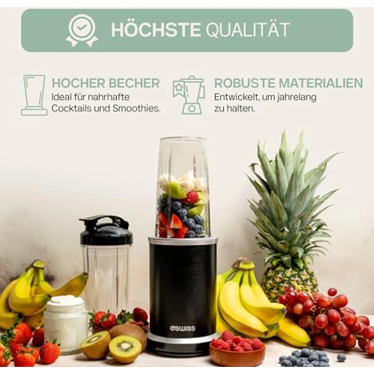 4Swiss NB102 Mixer Smoothie Maker, tragbarer Standmixer für Küche, leistungsstark, kompakt, schwarz – Bild 4