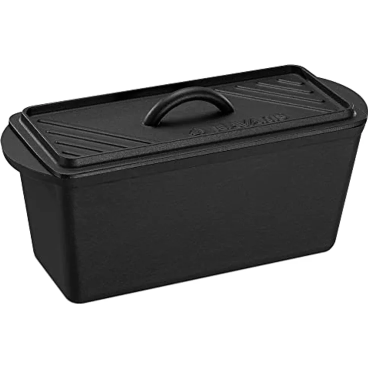 Navaris Gusseisen Brotbackform mit Deckel - 34 x 13 x 13cm - Kastenform Backform Auflaufform - Dutch Oven rechteckig mit Griff zum Brot Backen und Kochen