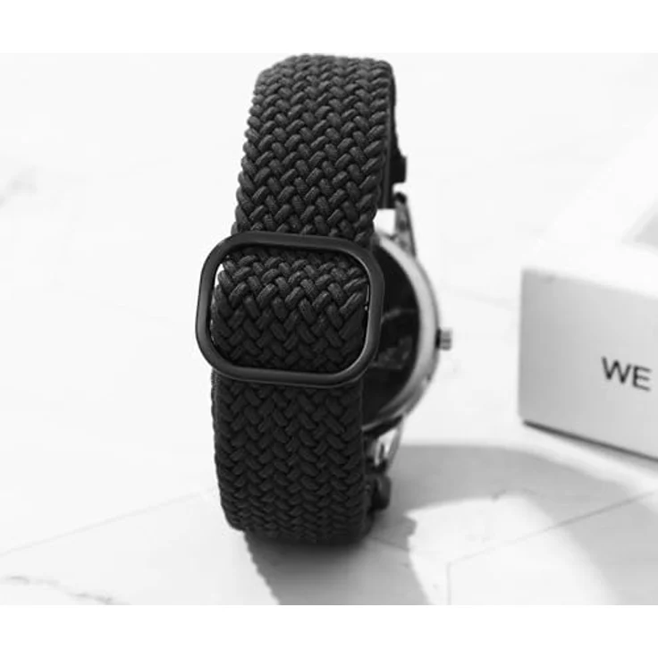 JewelryWe Geflochtene Elastische Uhr, Analog Quarz Armbanduhr mit Grau Gewebtem Stretcharmband, 24-Stunden-Zifferblatt und großen Zahlen für Damen und Herren – Bild 3