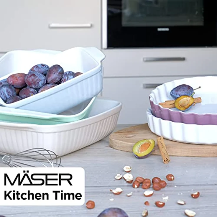 Mäser 931136 Serie Kitchen Time, Auflaufformen rechteckig im 2er Set, eckige Ofenformen, ideal auch für Lasagne, kratz- und schnittfest, Keramik, 33 x 24 x 8 cm - 25,5 x 16 x 7 cm, Grün – Bild 8