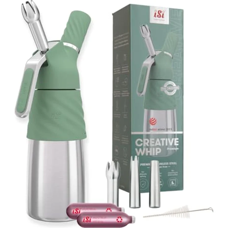 iSi Creative Whip Premium Sahnespender 500ml, Wave Green, aus Edelstahl, inkl. 3 Edelstahltüllen, 2 iSi Sahnekapseln, spülmaschinenfest – Bild 1
