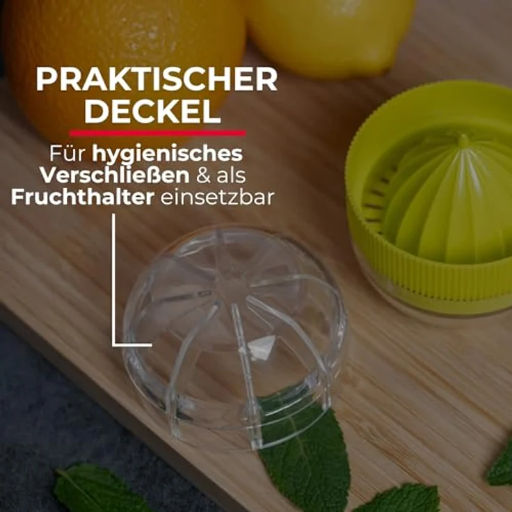 Westmark Kleine Zitruspresse mit Behälter und Deckel, Durchmesser: 7,2 cm, Fassungsvermögen: 100 ml, Kunststoff, Fresh and Fruity, Transparent-Grün, 30932280 – Bild 6