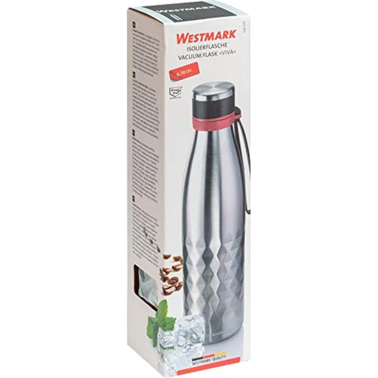 Westmark Isolier--Thermo-Trinkflasche, hält 8 Std. warm-kalt, kohlensäurefest, 700 ml, Rostfreier Edelstahl-Silikon-Kunststoff, BPA-frei, Viva, Silber-Rot, 5283226S – Bild 10