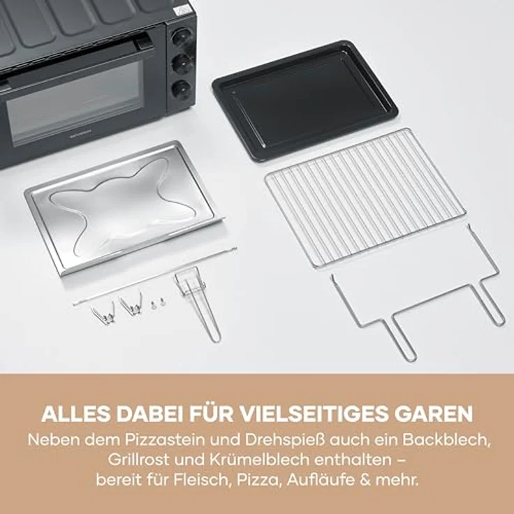 Severin TO 9025 Minibackofen, elektrisch mit 1800 W, schwarz, Grill- und Heißluftfunktion, höhenverstellbarer Grillrost – Bild 9