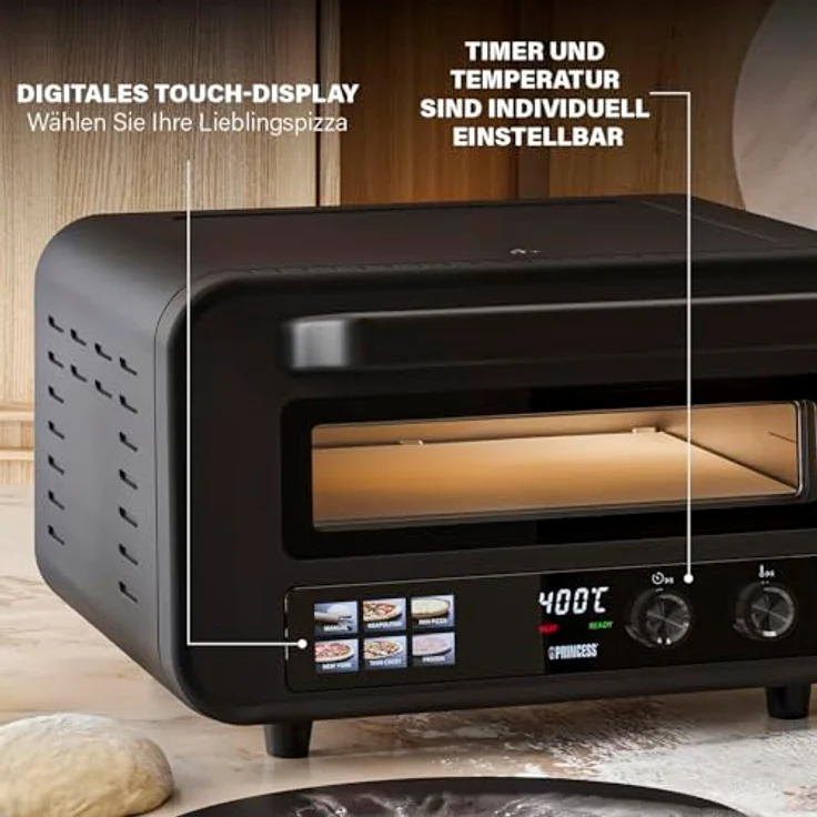 Princess Pizzaofen Pro Max 15L, 400°C, 2100W, digitales Bedienfeld mit Timer, abnehmbarem Pizzastein, für Innen und Außenbereich – Bild 5