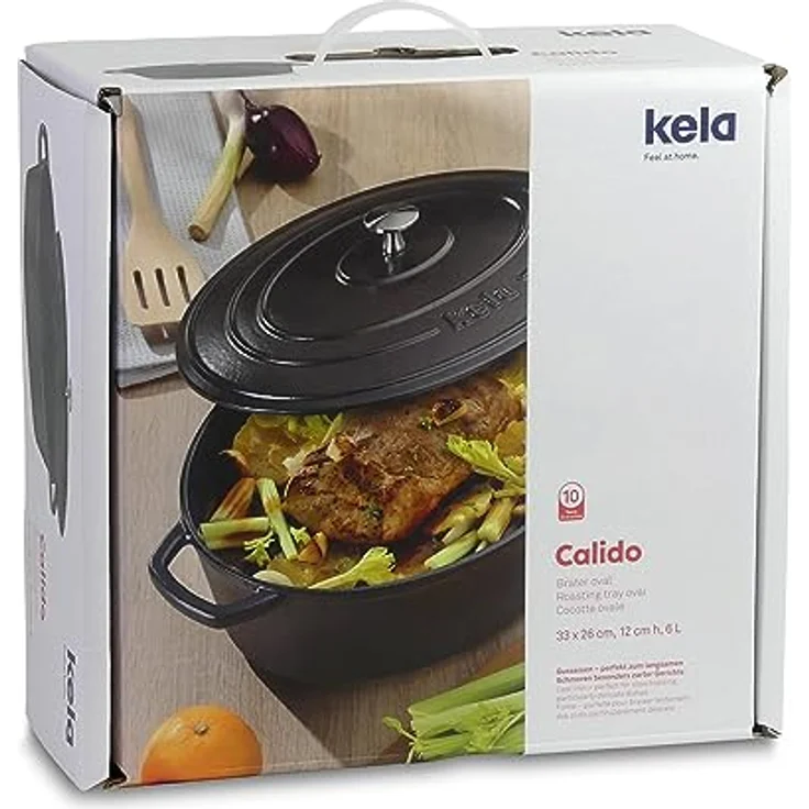 Kela 12470 Bräter mit Deckel, Gusseisen, le-Beschichtung, Hohe Wärmespeicherung, Induktionsgeeignet, 2,5 L, Schwarz, Rund, Calido – Bild 10