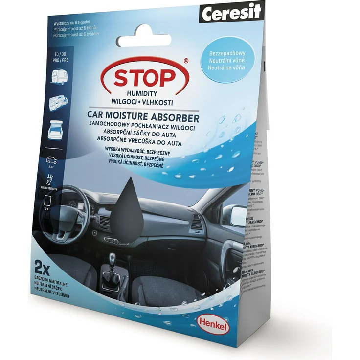 Ceresit STOP MOISTURE, saugfähige Beutel für Auto, 2x50g, neutraler Duft zur Feuchtigkeitsabsorption