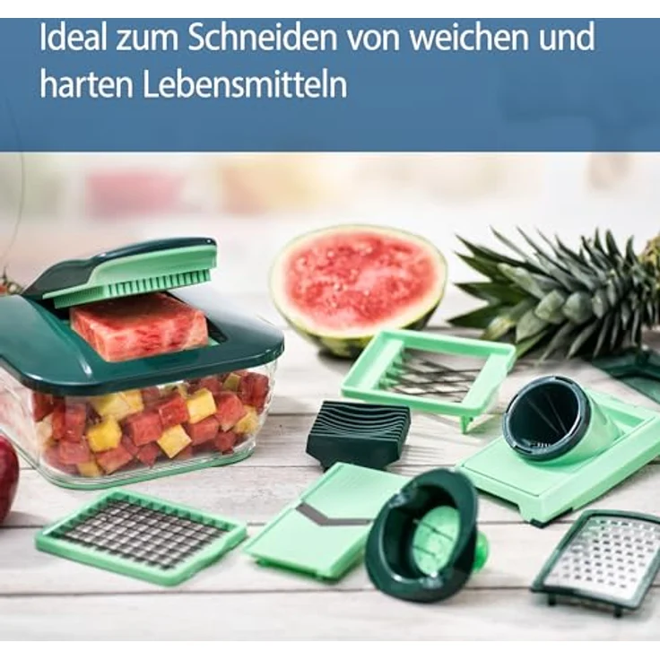 Genius Nicer Dicer Chef (15 Teile) | Obstschneider, Gemüseschneider, Zwiebelschneider, Zerkleinerer, Gemüsehobel, Mandoline – Bild 2