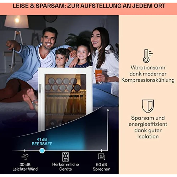 Klarstein Beersafe XXL Quartz Getränkekühlschrank, freistehend, weiß, 3 Böden, doppelt isolierte Panoramaglastür, Energieklasse E - Preisvergleich – Bild 4