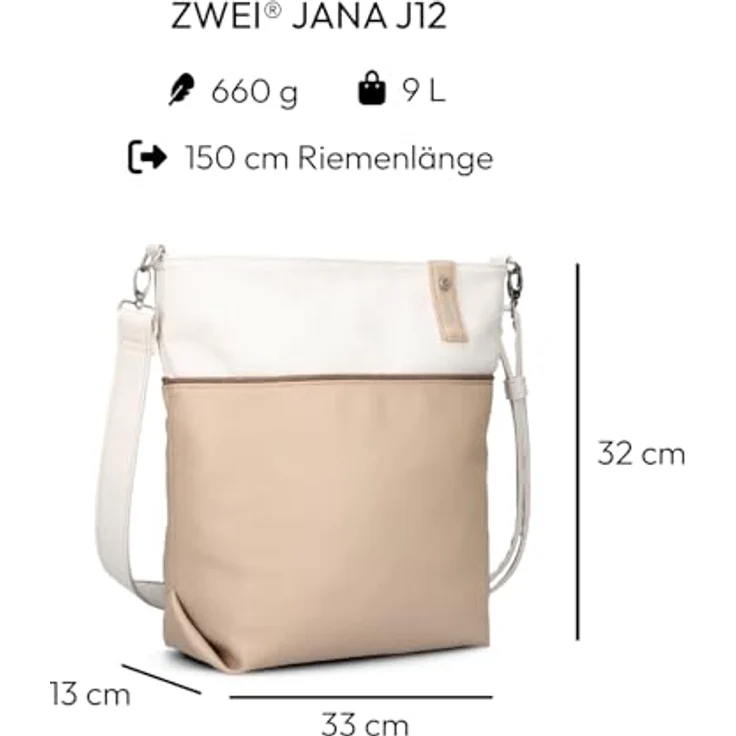 ZWEI Beuteltasche Jana J12, Kunstleder Umhängetasche mit geräumigem Hauptfach und herausnehmbarem Reißverschlussetui, Nude Damen – Bild 2