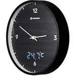 Bresser MyTime Wanduhr mit Funk ohne Tickgeräusche mit 24 cm großem Ziffernblatt, LED  Sekundenanzeige, Innentemperatur und geräuschlosem Funkuhrwerk, schwarz