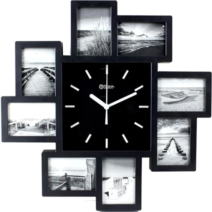 Miraval Funk-Bilderrahmenuhr Wanduhr mit 8 Bilderrahmen, lautloses japanisches Quarzuhrwerk, 350 mm, weiß – Bild 4