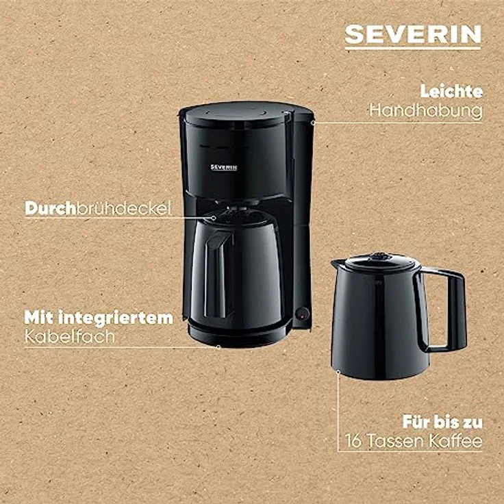 SEVERIN Filterkaffeemaschine mit 2 Thermokannen, Kaffeemaschine für bis zu 8 Tassen je Kanne, Filtermaschine mit 2 Isolierkannen, schwarz, KA 9307 – Bild 4