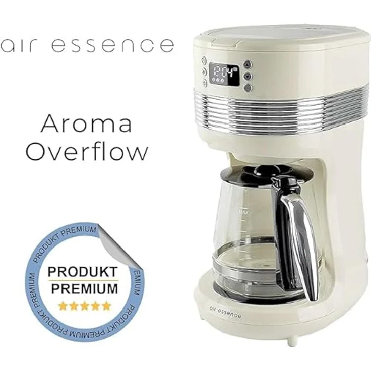 Air Essence Filterkaffeemaschine Aroma Overflow, 1.4L Kaffeekanne, Wiederverwendbarer Überlauffilter - waschbar und wiederverwendbar, Creme – Bild 4