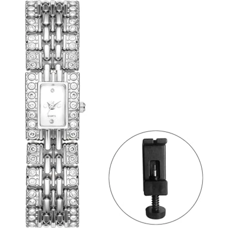 JewelryWe Damenuhr Rechteckig, Luxuriöse Analog Quarz Armbanduhr mit vollen Diamantdetails, Silber Metallarmband, Ultrahochdünn, Elegantes Eckiges Zifferblatt – Bild 5