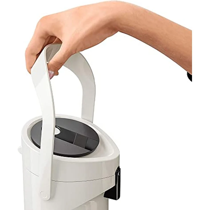 Emsa 515707 Ponza Pump-Isolierkanne, Thermosflasche, 1,9l Füllvolumen, Isolierbecher, Druckhebel, abnehmbare Tropfschale, weiß – Bild 4